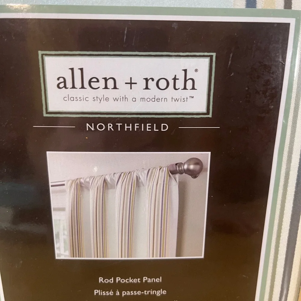 Allen + Roth Northfield Aqua Striped Rod Pocket Curtain Panel 40x84 0396262 NEW